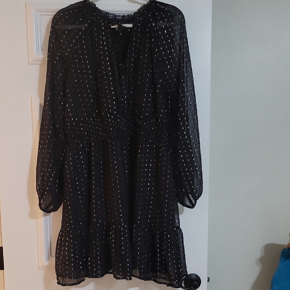Old Navy Lined Sheer Black & Silver Sparkle Dress Women's XL